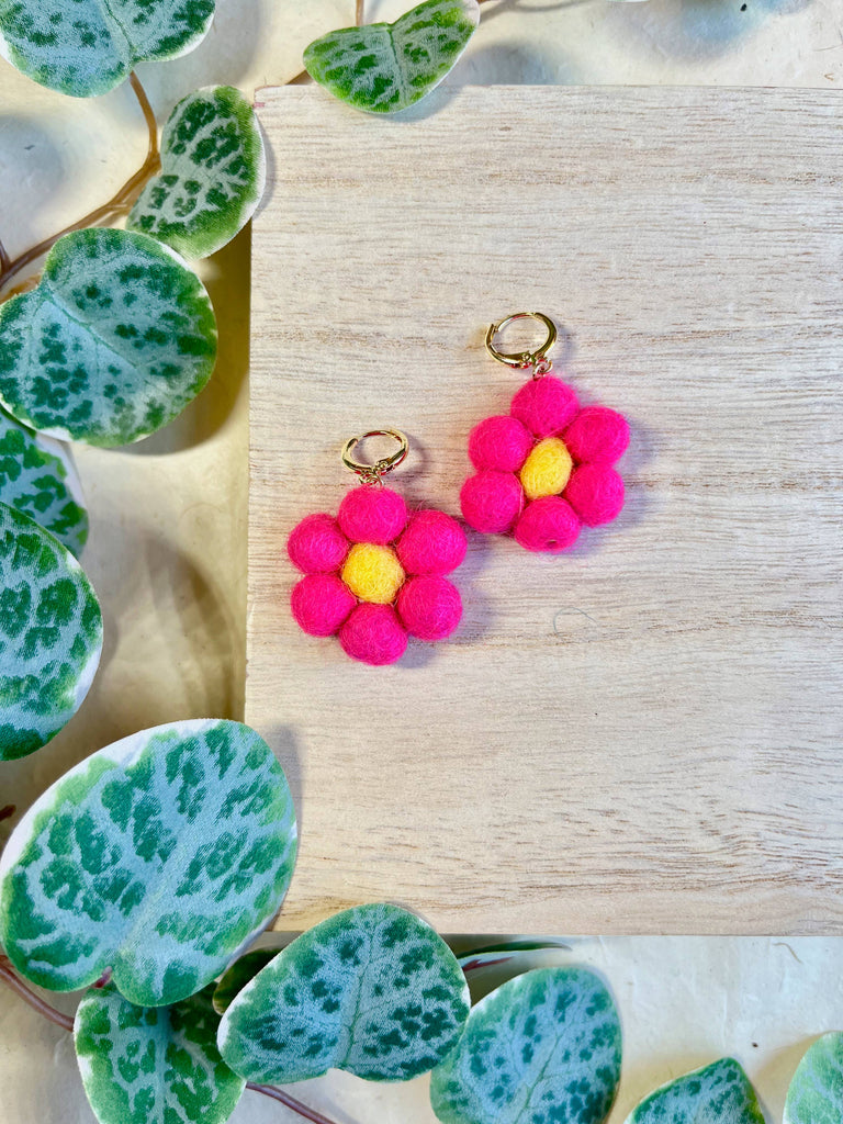 Mini Felted Daisy Earrings