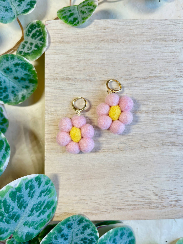 Mini Felted Daisy Earrings