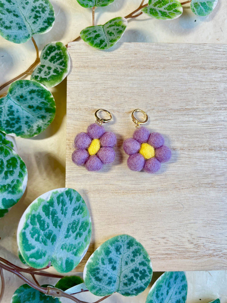 Mini Felted Daisy Earrings