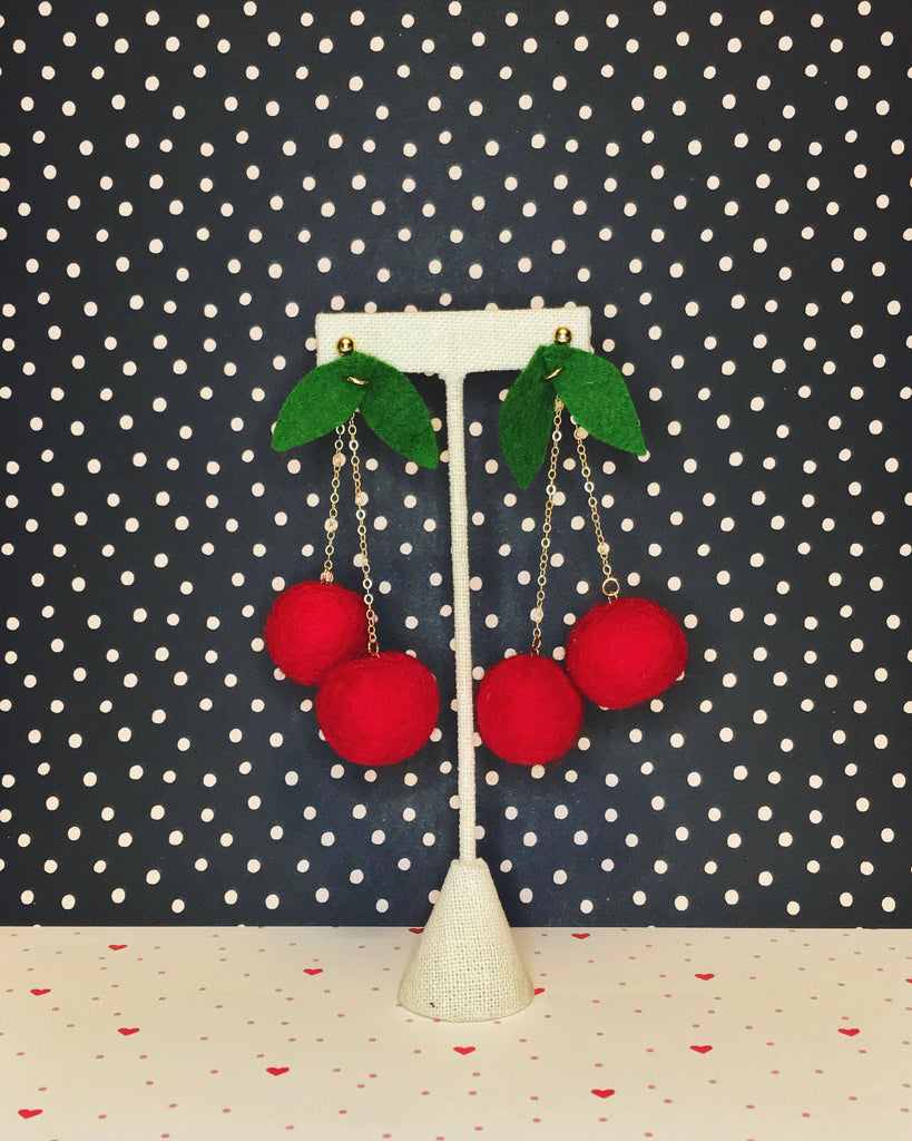 Maraschino Cherry Felt Earring