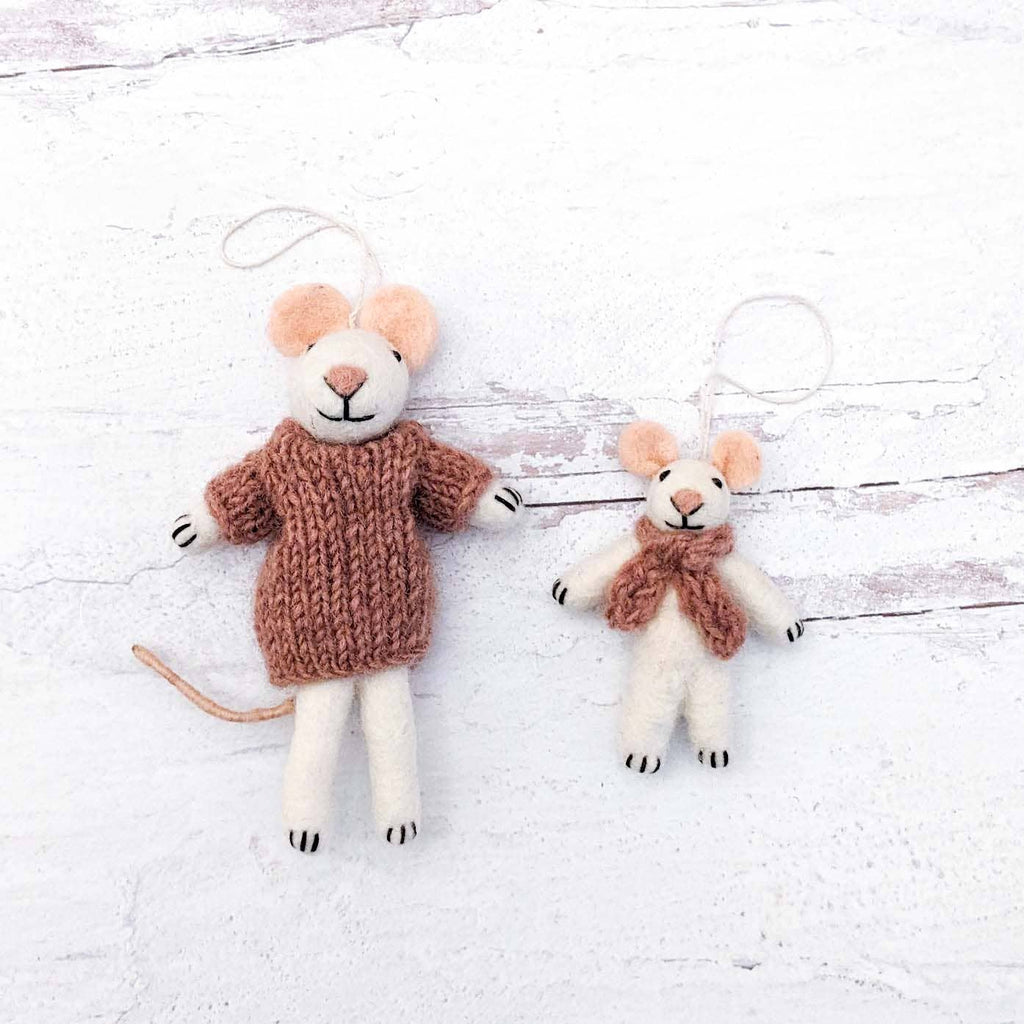 Mouse Family Ornaments - Set of 2